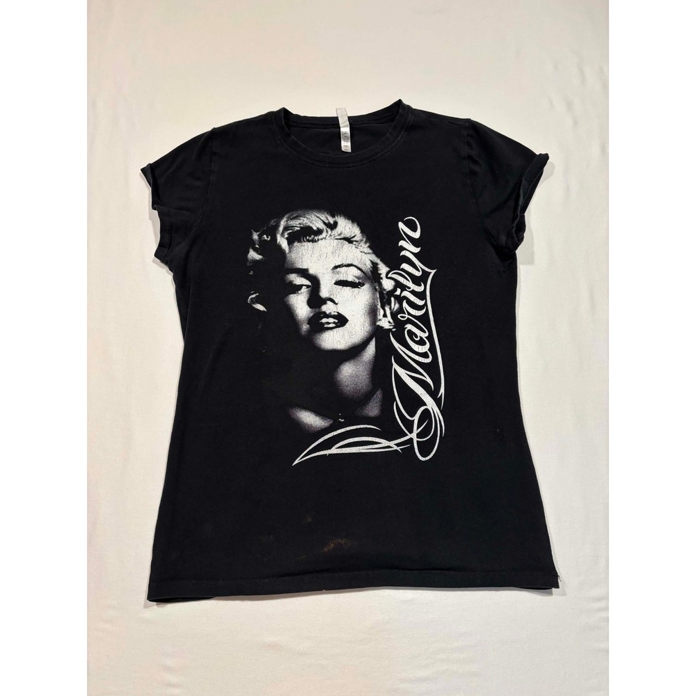 EJEL‎ Marilyn Monroe Graphic T-Shirt Black Cotton Stretch Cap Sleeve Womens 2XL